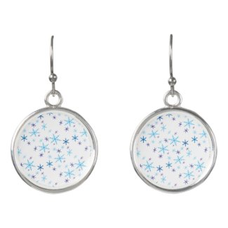 Blue and White Winter Snowflakes Drop Earrings