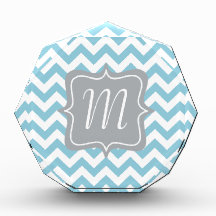 Blue and White Zigzag Monogram Acrylic Award
