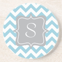 Blue and White Zigzag Monogram Beverage Coaster