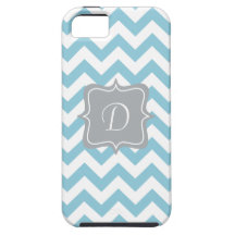 Blue and White Zigzag Monogram iPhone 5 Cases