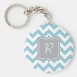 Blue and White Zigzag Monogram Key Chains