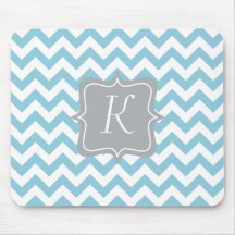 Blue and White Zigzag Monogram Mouse Pad