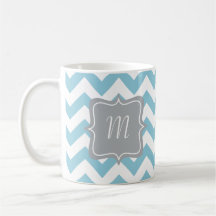 Blue and White Zigzag Monogram Mugs
