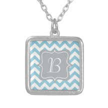 Blue and White Zigzag Monogram Pendants