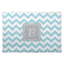 Blue and White Zigzag Monogram Placemats