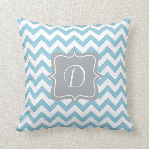 Blue and White Zigzag Monogram Throw Pillows Zazzle