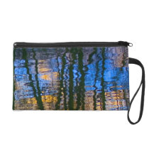Blue and Yellow Abstract Water Reflections Wristlet Purse