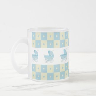 Blue and Yellow Baby Carriage Frosted Glass Mug mug