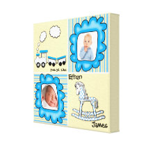 Blue and Yellow Baby Photo Nursery Wall Decor Gallery Wrap Canvas