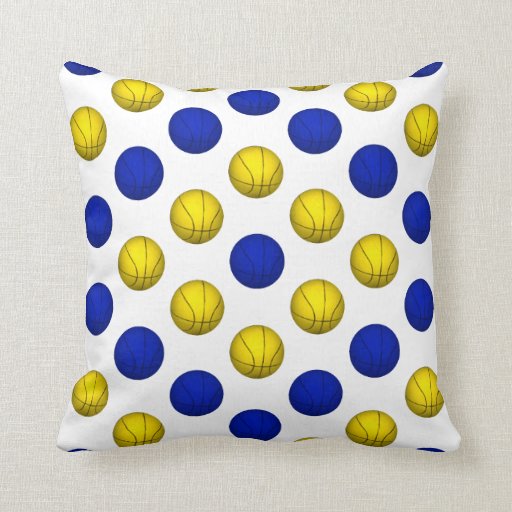 Blue and Yellow Basketball Pattern Throw Pillow Zazzle