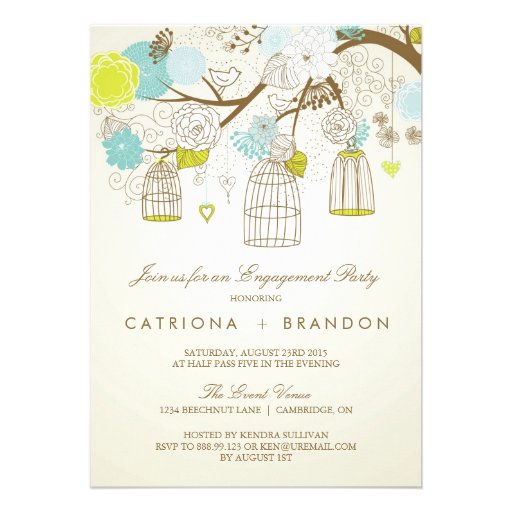 BLUE AND YELLOW BIRDCAGES ENGAGEMENT PARTY INVITE