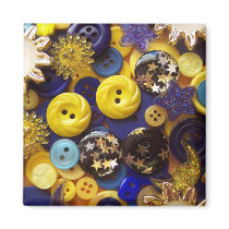 Blue and Yellow Button Collage magnets