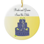Blue and Yellow Cake Save the Date ornaments