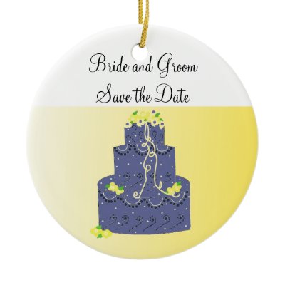 A pretty design featuring a blue wedding cake with accents of yellow blue 