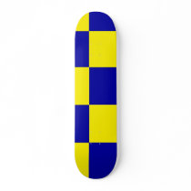 blue and yellow checherboard skateboards