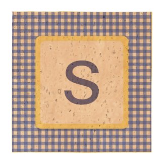 Blue and Yellow Checked Cork Coasters