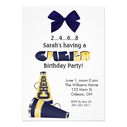 Blue and Yellow Cheer Birthday Invitation