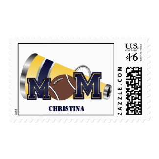 Blue and Yellow Cheer Mom Football Postage Stamp