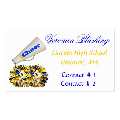 Blue and Yellow Cheerleader Business Card (front side)