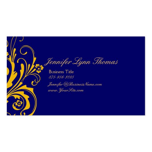 Blue and Yellow Chic Flourish Business Card (front side)