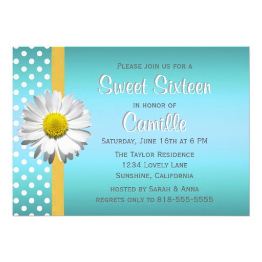 Blue and Yellow Daisy Sweet Sixteen Personalized Invitation