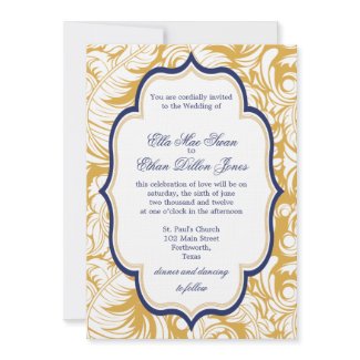Blue and Yellow Damask Wedding invitations