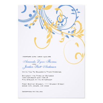 Blue and Yellow Double Floral Wedding Invitation
