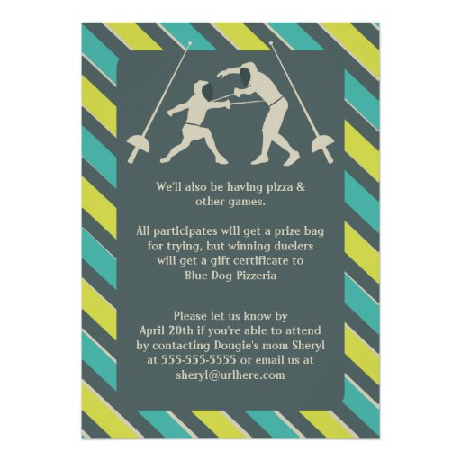 Blue and Yellow Fencing Birthday Party Invitation