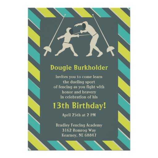 Blue and Yellow Fencing Birthday Party Invitation