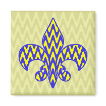 Blue and Yellow Fleur de lis Refrigerator Magnet