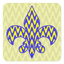 Blue and Yellow Fleur de lis Square Stickers