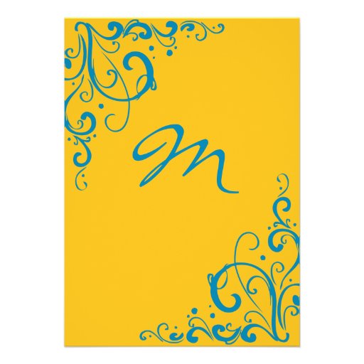 Blue and Yellow Flourish Wedding Invitation