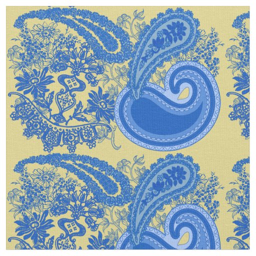 Blue and Yellow Paisley Pattern Fabric Zazzle