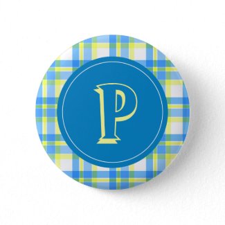 Blue and yellow plaid with "P" monogram Pinback Buttons