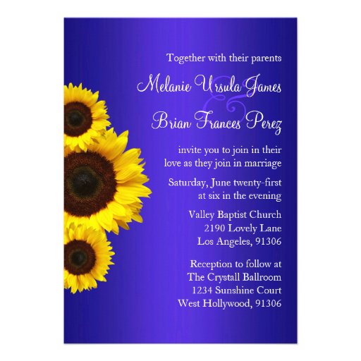 Blue and Yellow Sunflower Wedding Invitation (front side)