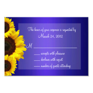Blue and Yellow Sunflower Wedding RSVP 3.5x5 Paper Invitation Card