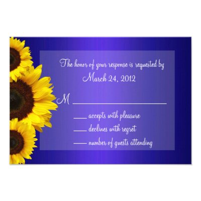 Blue and Yellow Sunflower Wedding RSVP Invites