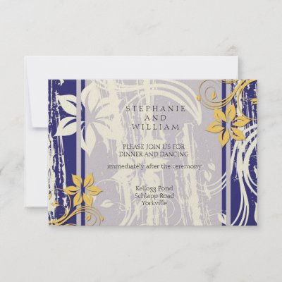 Blue and Yellow Swirl Wedding Reception Card Custom Announcement by