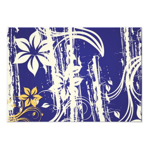 Blue and Yellow Swirl Wedding Reception Card Custom Announcement