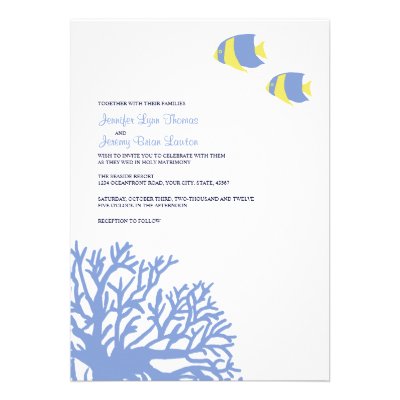 Blue and Yellow Tropical Coral Wedding Invitation