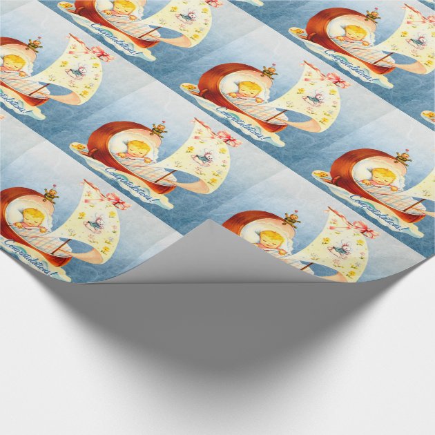 Blue and Yellow Vintage Baby Shower Wrapping Paper-3