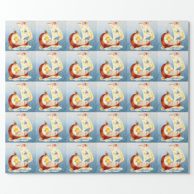 Blue and Yellow Vintage Baby Shower Wrapping Paper-1