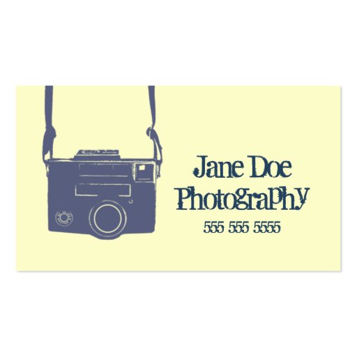 Blue and Yellow Vintage Film Camera Business Card (front side)