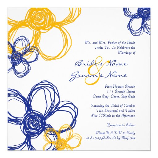Blue and Yellow Wild Flowers Wedding Invitation
