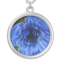 Blue Anemone Round Pendant necklaces