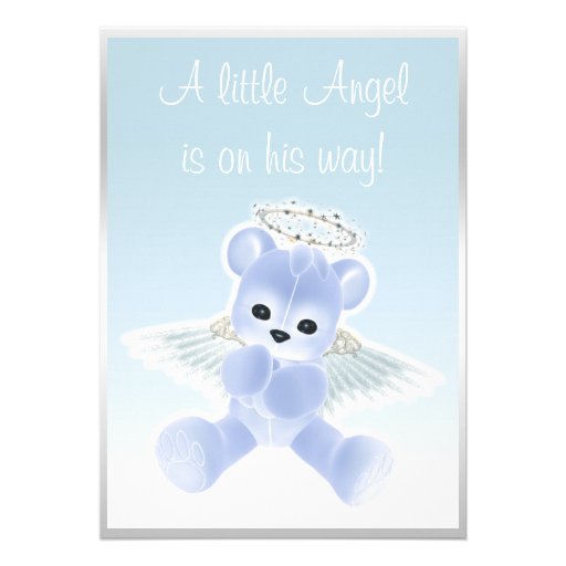 Blue Angel Teddy Bear Baby Shower Personalized Invitations