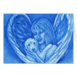 Blue Angel with Puppy Dog Greeting Card