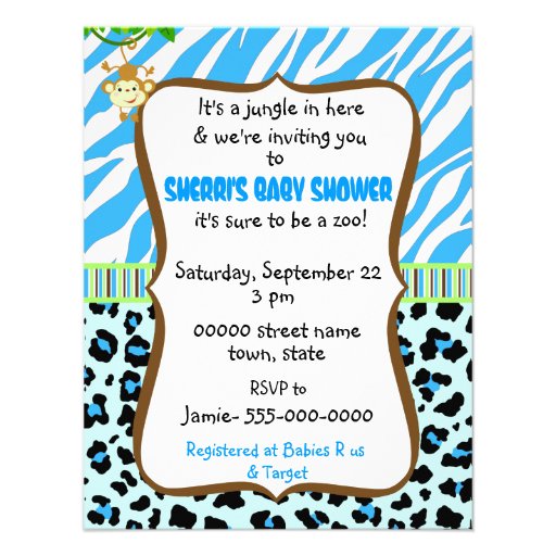 Blue animal print baby shower invitation