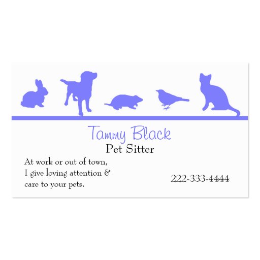 Blue Animal Silhouettes Pet Care Business Card (front side)