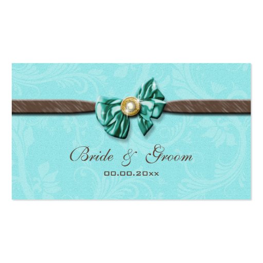Blue aqua brown gem bow floral business cards (back side)